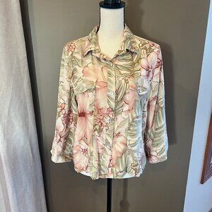 Women's Silk Pineapple Moon Hawaiian Jacket Blouse, Size Large